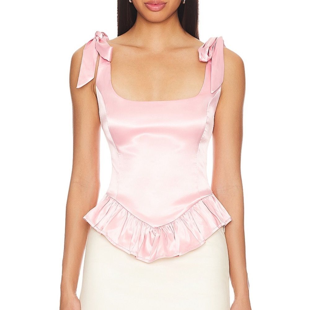 More to Come Revolve Satin Sleeveless Top with Ruffle Hem